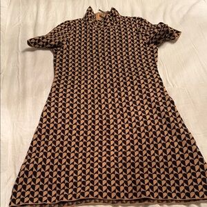 Anthropologie Tan and Black Patterned Long Sleeve Dress